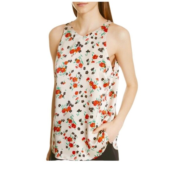 A.L.C Womens Silk Print Blouse Sz 2 Sleeveless Boho Button Anise Top  Metallic - Picture 1 of 12
